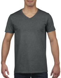 Gildan V-nyakú rövid ujjú pamut póló, Gildan GI64V00, Dark Heather-XL (gi64V00dh-xl)
