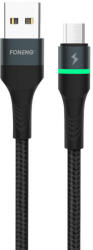 Foneng X79 USB-Micro USB kábel, LED, fonott, 3A, 1m (fekete)