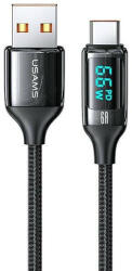 USAMS kábel fonott U78 USB-C 1.2m LED 6A gyorstöltés fekete SJ544USB01 (US-SJ544)