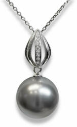 Ragyogj. hu Swarovski kristályos gyöngy ezüst nyaklánc szürke gyönggyel (glam778)