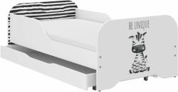 Wooden Toys MIKI gyermekágy 160x80cm matraccal és ágyneműtárolóval - Zebra Szafari