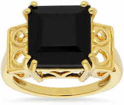 Arannyal Bevont Ezüst Gyűrű Fekete Onixszal, Méret: 54-55 (XGK073/54)