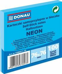 DONAU Öntapadó jegyzettömb, 76x76 mm, 100 lap, DONAU, neon kék (D758610) - jatekotthon