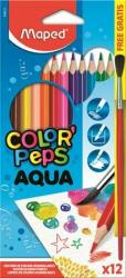 Maped Akvarell ceruza készlet, háromszögletű, ecsettel, MAPED "Color`Peps", 12 különböző szín (IMA836011)