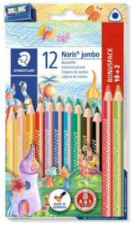 STAEDTLER Színes ceruza készlet, háromszögletű, vastag, hegyezővel, STAEDTLER "Noris® Jumbo 128", 10+2 különböző szín (TS128NC12P1) - jatekotthon