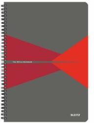 Leitz Spirálfüzet, A4, kockás, 90 lap, PP borító, LEITZ "Office", szürke-piros (E44950025)