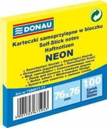 DONAU Öntapadó jegyzettömb, 76x76 mm, 100 lap, DONAU, neon sárga (D758611) - jatekotthon