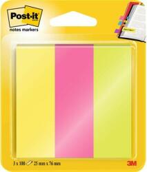 3M Jelölőcímke, papír, 3x100 lap, 25x76 mm, 3M POSTIT, vegyes neon színek (LP72769) - jatekotthon