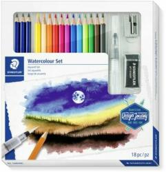 STAEDTLER Akvarell ceruza készlet, ecsettel, radírral, hegyezővel, grafitceruzával, STAEDTLER® "146 10C", 12 különböző szín (TS6114610C)