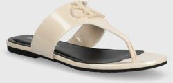 Calvin Klein Jeans flip-flop FLAT SANDAL SLIDE TOEPOST MG MET bézs, női, lapos talpú, YW0YW01342 - bézs Női 39