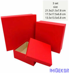 Papírdoboz 3db/szett kocka 21, 5-17, 5-13, 5cm - Piros