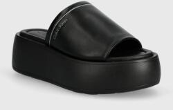 Calvin Klein bőr papucs FLATFORM SLIDE LTH fekete, női, platformos, HW0HW01943 - fekete Női 37