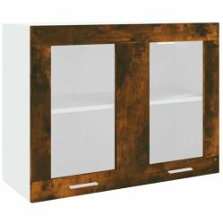 vidaXL Füstös tölgy színű szerelt fa fali üvegszekrény 80 x 31 x 60 cm (815594) - shopon