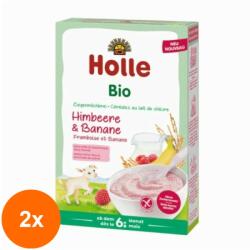 Holle Baby Set 2 x Piure din Cereale Eco, Holle Baby, cu Lapte de Capra, Zmeura si Banane, 200 g