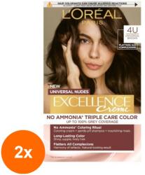 L'Oréal Set 2 x Vopsea de Par Permanenta L'Oreal Paris Excellence Universal Nudes, 4U Universal Brown, 192 ml