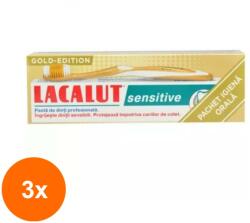 Lacalut Set 3 x Pasta de Dinti Lacalut Sensitive, 75 ml si Periuta de Dinti Gold Edition