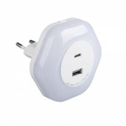 Kanlux LED lámpatest , éjszakai irányfény , 2 db USB csatlakozóval (USB-A + USB-C) , 0.22W/15W , meleg fehér , BOLA (37397)