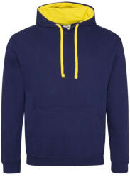 Just Hoods Uniszex kapucnis pulóver kontrasztos színű kapucni béléssel AWJH003, Oxford Navy/Sun Yellow-XL (awjh003onv-sye-xl)