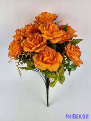  Rózsa 18 ágú selyemvirág csokor 45 cm - Narancs