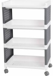 MagicHome Comoda/raft plastic, MagicHome, pe roti, 4 polite, gri si alb, max 25 kg, 49x29x75.5 cm (2212845) Comoda