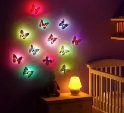  VilágÍtó pillangó lámpa, falra ragasztható pillangó lámpa, 4 db