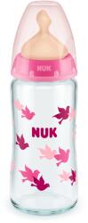 Nuk Стъклено шише с каучуков биберон NUK - First Choice, TC, 240 ml, 0-6 месеца, Розово (10745122-Розов)