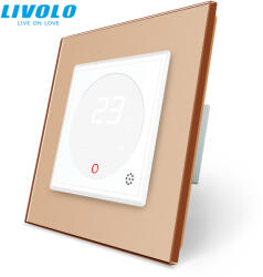 LIVOLO C7TMWG LIVOLO érintős hőmérséklet kapcsoló, termosztát, 250V 16A, fehér-arany kristályüveg (C7TMWG)