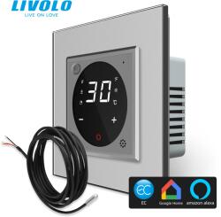 LIVOLO C77STMECS LIVOLO EC okos érintős szobatermosztát, padlóérzékelővel, 240V 16A, ezüst kristályüveg (C77STMECS)