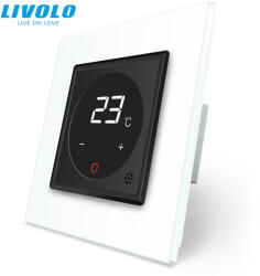 LIVOLO C7TMBW LIVOLO érintős hőmérséklet kapcsoló, termosztát, 250V 16A, fekete-fehér kristályüveg (C7TMBW)