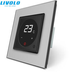 LIVOLO C7TMBS LIVOLO érintős hőmérséklet kapcsoló, termosztát, 250V 16A, fekete-ezüst kristályüveg (C7TMBS)