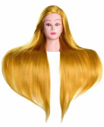  Enzo Ilsa gyakorló babafej 90 cm-es szőke termikus hajból + asztali tartó állvány, gyakorló fej, modellező fej