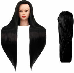 Enzo Iza gyakorl babafej 80 cm-es fekete termikus hajból + asztali tartó állvány, gyakorló fej, modellező fej