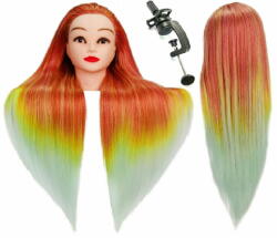 Enzo Iza gyakorló babafej 70 cm-es színes termikus hajból+ asztali tartó állvány, gyakorló fej, modellező fej