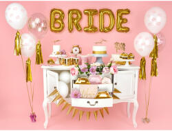 PartyDeco Bride to be latex lufi, átlátszó, arany felirat, 5 db/csomag