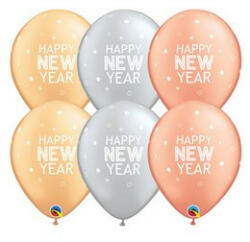  Qualatex 11" (28cm-es) - 25db/csomag - Happy New Year szilveszteri lufi, 97326 (LUFI530870)