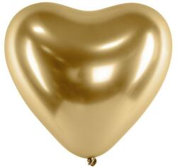 Partydeco Latex lufi 11" 28cm chrome, Glossy arany szív - 50db/csomag (LUFI619848)