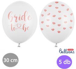PartyDeco Bride to be latex lufi, fehér, felirattal, szájjal 5 db