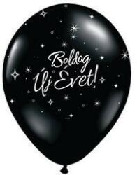 Szilveszter latex lufi 11" 28cm 6db fekete Boldog Új Évet szilveszteri lufi, 32902 (LUFI854273)