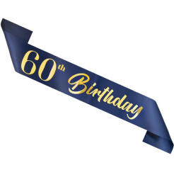 PartyPal Vállszalag, sötét kék, 60. Birthday felirattal, 10 X 160 cm