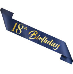 PartyPal Vállszalag, sötét kék, 18. Birthday felirattal, 10 X 160 cm