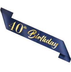 PartyPal Vállszalag, sötét kék, 40. Birthday felirattal, 10 X 160 cm