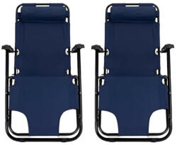 Set 2 sezlonguri pliabile cu tetiera si suport pentru picioare, Cadru Metalic Negru, Max 160 kg, Tesatura, Albastru (ESELL-D-WH-IF-MCT-MS-ZRL010-Albastru)