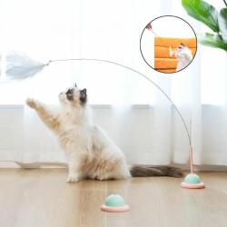  Jucarie interactiva pentru pisicute cu ventuza, bara flexibila din otel, pana si clopotei pentru atragerea atentiei, 90 cm, Alb (ESELL-D-WH-IF-MCT-CH-M1-White)