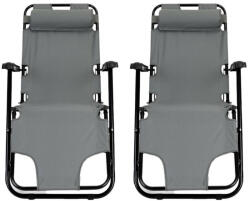  Set 2 sezlonguri pliabile cu tetiera si suport pentru picioare, Cadru Metalic Negru, Max 160 kg, Tesatura, Gri (ESELL-D-WH-IF-MCT-MS-ZRL010-Gri)