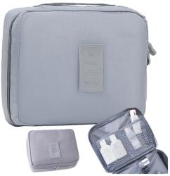 Verk Group Cipzáros kozmetikai- utazó táska 2 hálós zsebbel, 20cm x 17cm x 8cm, szürke