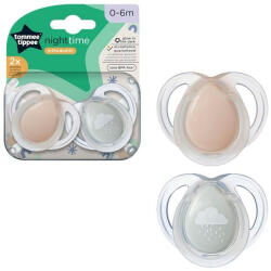 Tommee Tippee Set 2 Suzete ortodontice Tommee Tippee Night Time, 0-6 luni, Roz-Gri, cutie sterilizare