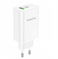 BOROFONE BN10 hálózati töltőadapter, gyors töltőfej 65W, 1x USB-A, 1x USB-C, fehér