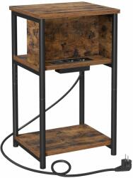 VASAGLE Oldalsó asztal, éjjeliszekrény, usb port bemenettel, barna/fekete (LET375B01) - vasbutor