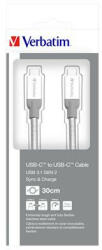 Verbatim USB kábel, USB-C 3.1 - USB-C , 30 cm, VERBATIM, ezüst