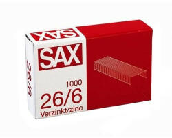SAX Tűzőkapocs Sax 26/6 cink 1000 db/doboz (7330036000) - argentumshop